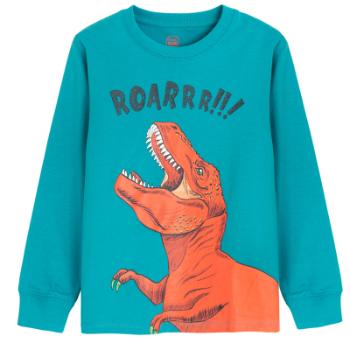 Mikina s potiskem dinosaura- modrá - 98 TURQUOISE