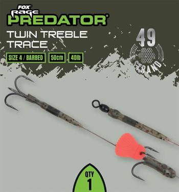 Fox rage predator návazec twin treble trace 52 cm 40 lb - velikost 4