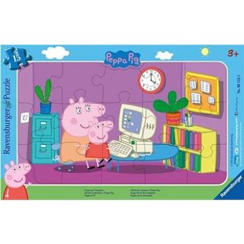 Ravensburger puzzle 061235 Prasátko Peppa: Před počítačem 15 dílků  (4005556061235)