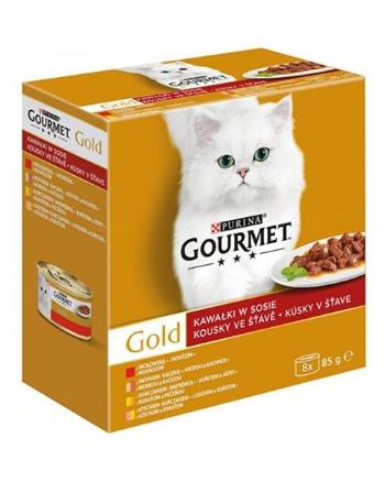 Gourmet hovädzie / morka s kačicou / losos s kuraťom / kurča s pečeňou v šťave 8 x 85 g