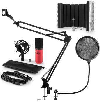 Auna MIC-900RD, USB MIKROFONNÍ SADA V5, ČERVENÁ, kondenzátorové mikrofony, POP FILTER, AKUSTICKÁ CLONA, mikrofonní rameno