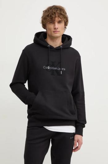 Bavlněná mikina Calvin Klein Jeans pánská, černá barva, s kapucí, s aplikací, J30J326637