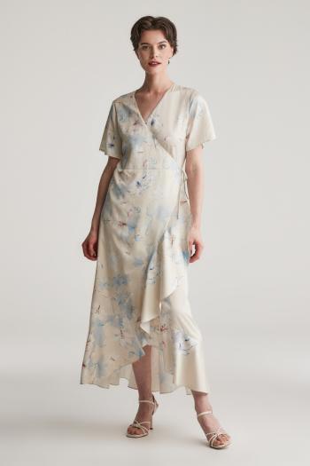 ŠATY GANT FLORAL PRINT WRAP SS FRILL DRESS PUTTY