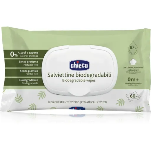 Chicco Biodegradable Baby Wipes dětské jemné vlhčené ubrousky 60 ks