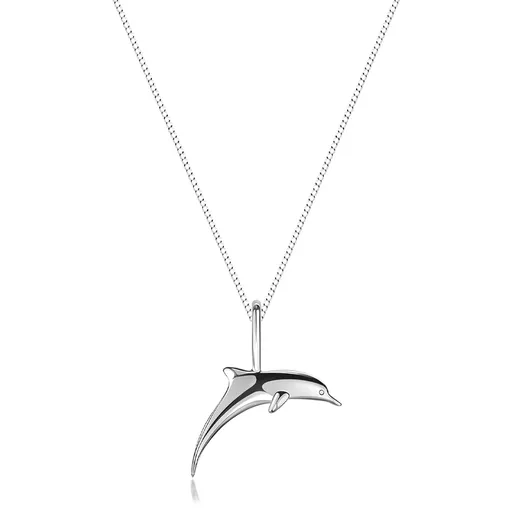 Náhrdelník - řetízek z drobných oček a přívěsek delfína, stříbro 925