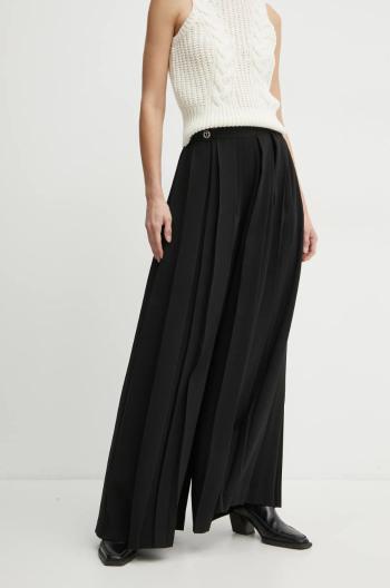 Kalhoty Twinset dámské, černá barva, široké, high waist, 242TT2172