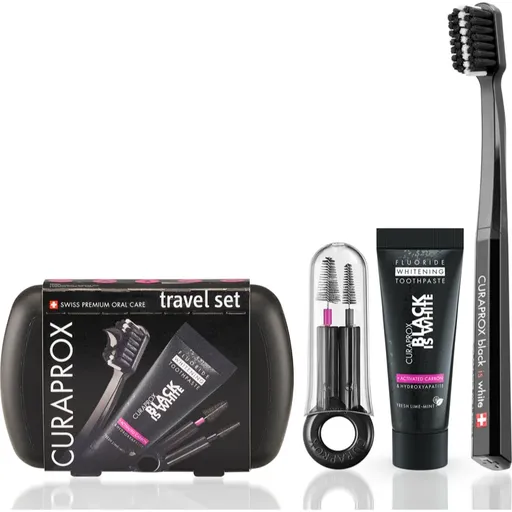 Curaprox Travel Set Black is White cestovní sada na zuby, jazyk a dásně