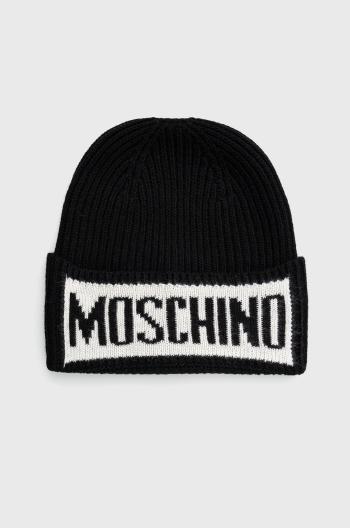 Vlněná čepice Moschino černá barva, z husté pleteniny