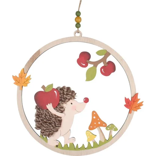 Ježek v dřevěném kruhu na zavěšení 30 cm