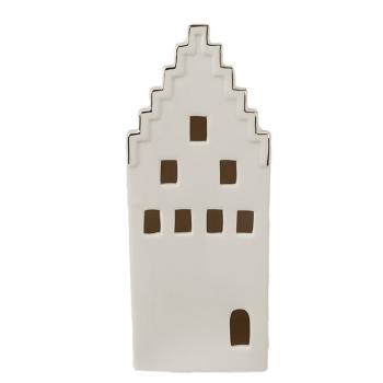 Béžová dekorace porcelánový domek s Led světýlky Christmas House L - 8*8*20 cm 6CE1598L