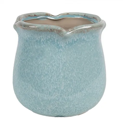 Modrý keramický obal na květináč s vlnitým okrajem M - Ø 12*12 cm 6CE1715BL