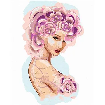 Zuty - Malování podle čísel - ŽENA S RŮŽOVÝMI KVĚTINAMI, 80x100 cm, vypnuté plátno na rám (HRAmmb10801nad)