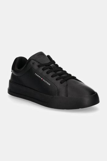 Kožené sneakers boty Tommy Hilfiger TH COURT LEATHER GRAIN ESS černá barva, FM0FM05297