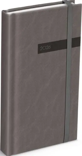 Diář 2026 D802 PU s gumkou gray 90x170mm