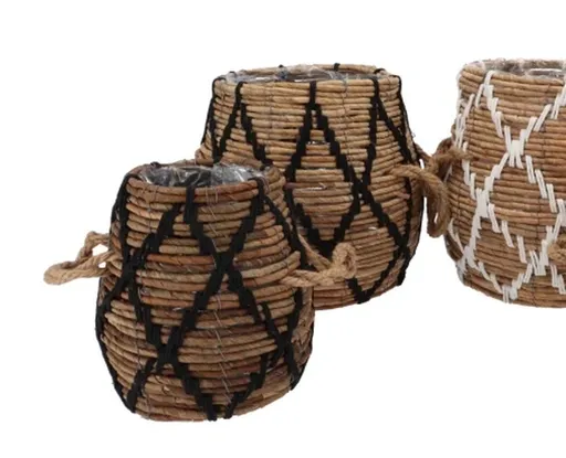 2ks koš květináč z trávy s uchy Venice černá - Ø29*30 / Ø19*25 cm daan kromhout