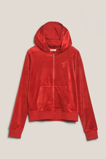 MIKINA GANT VELOUR ZIP HOODIE RUBY RED