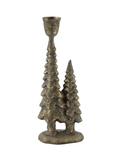 Mosazný antik kovový svícen se stromky Cannie - 7*5*20 cm Chic Antique