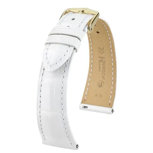 Řemínek Hirsch London Alligator - bílý, lesk - 21 mm - L – Standardní délka (doporučujeme) - 18 mm - Rose Gold