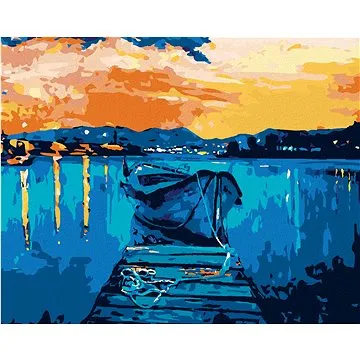 Diamondi - Diamantové malování - MOLO S LOĎKOU NA MOŘI, 40x50 cm, Vypnuté plátno na rám (603847B)