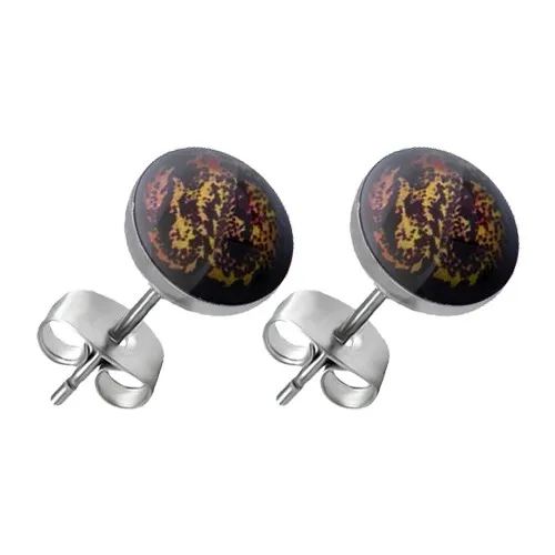 Puzetové náušnice z oceli - kruhové, čínský drak