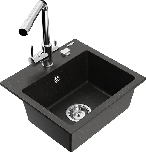 MEXEN/S Milo granitový dřez včetně baterie Duero, černá/zlatá metalik 6505-75-671600-00