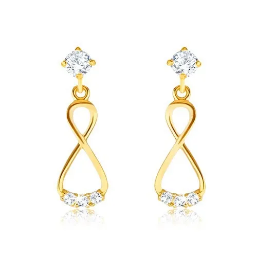 Briliantové zlaté náušnice 585 - visící osmička, čiré diamanty