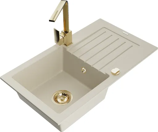 MEXEN/S Pablo granitový dřez 1-miska s odkapávačem včetně baterie Rita, béžový 6510-69-670300-50