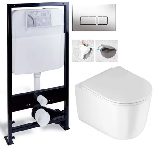 PRIM předstěnový instalační systém s chromovým tlačítkem  20/0041 + WC DEANTE Jasmin se sedátkem RIMLESS PRIM_20/0026 41 JA1