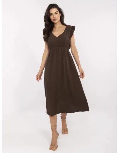 Hnědá mušelínová šaty s vázáním na krku
