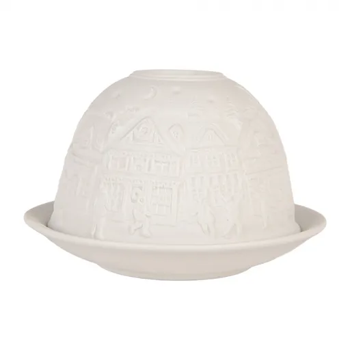 Bílý porcelánový svícen na čajovou svíčku s domky Paollo - Ø 12*8 cm 6CE2212