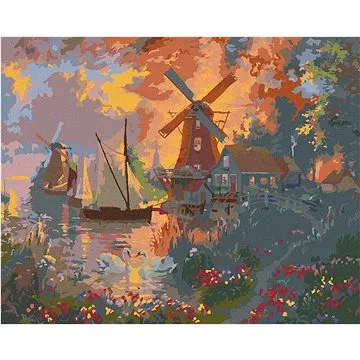 Zuty - Malování podle čísel - LABUTĚ, MLÝNY, PLACHETNICE A ZÁPAD SLUNCE (ABRAHAM HUNTER), 80x100 cm, (HRAmmb05755nad)