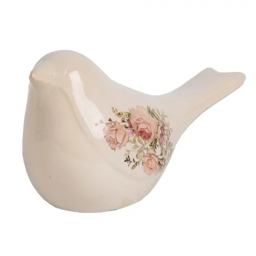 Béžová keramická dekorace ptáček s růžemi Rosien M - 22*9*12 cm Clayre & Eef