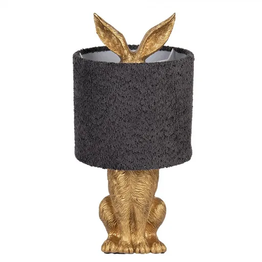 Zlatá stolní lampa králík s chlupatým šedým stínidlem Rabbi - Ø 20*43 cm / E27 6LMC0111GOG