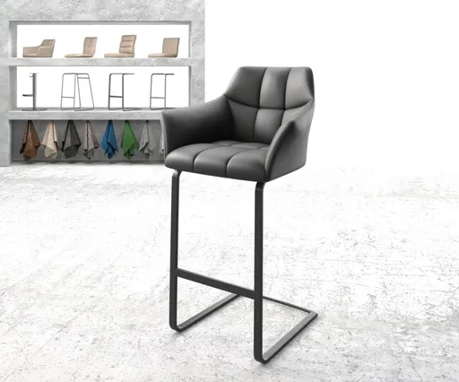 Barová židle Yulo-Flex pravá kůže černá konzolová podnož plochá