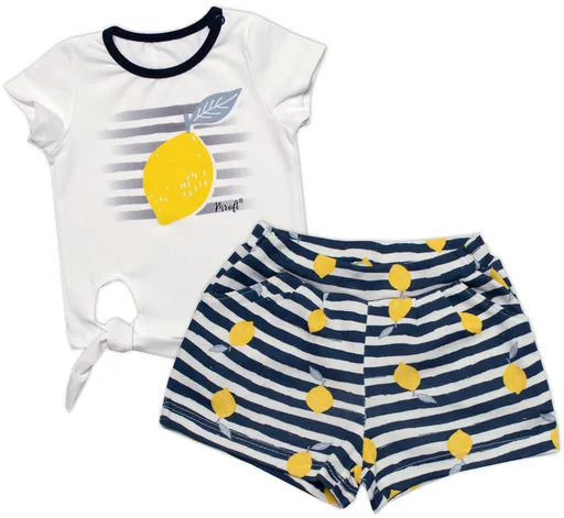 Mrofi Dívčí triko+kraťasy 2D sada, Citrónky, , bílá/modrá, vel. 80