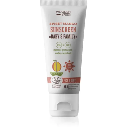 WoodenSpoon Baby & Family Sweet Mango ochranné opalovací mléko pro celou rodinu SPF 50 100 ml