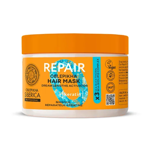 Natura Siberica Regenerační maska na vlasy s keratinem Oblepikha (Repair Hair Mask) 300 ml