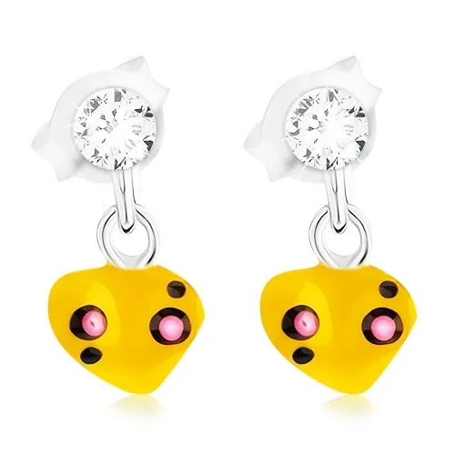 Stříbrné náušnice 925 s krystalem Swarovski, srdíčko s lesklou glazurou