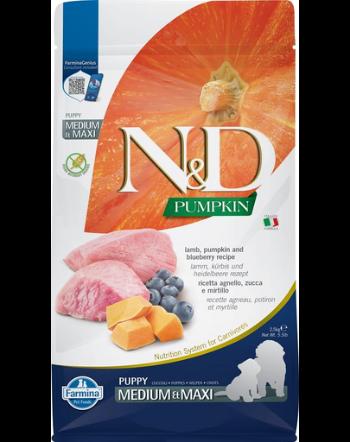 FARMINA N&amp;D GF Puppy Medium&amp;Maxi Pumpkin Lamb&amp;Blueberry hrana uscata caini juniori talie medie/mare, cu dovleac, miel si afine 2,5 kg