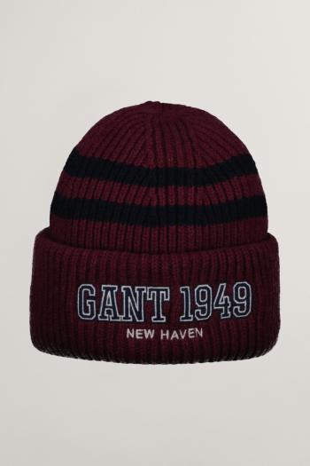 ČEPICE GANT GANT 1949 STRIPED KNITTED BEANIE WINE RED