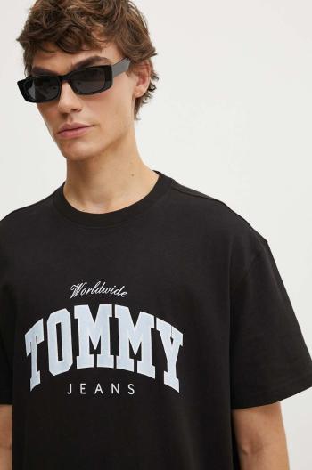 Bavlněné tričko Tommy Jeans černá barva, s potiskem