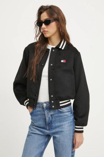 Bunda s příměsí vlny Tommy Jeans černá barva, přechodná, oversize, DW0DW20165