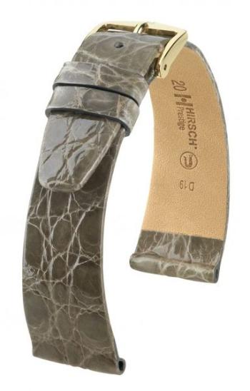 Řemínek Hirsch Prestige Crocodile - šedý - 19 mm - L – Standardní délka (doporučujeme) - 14 mm - Zlatá