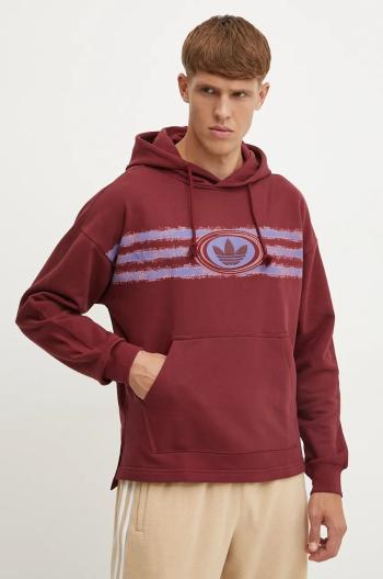 Bavlněná mikina adidas Originals pánská, vínová barva, s kapucí, s potiskem, JM0470