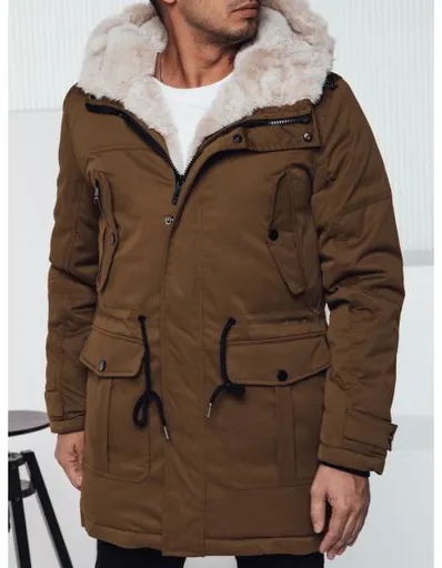 Pánská zimní bunda parka s kapucí béžová