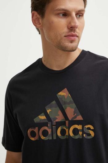 Bavlněné tričko adidas Camo černá barva, s potiskem, IW2671