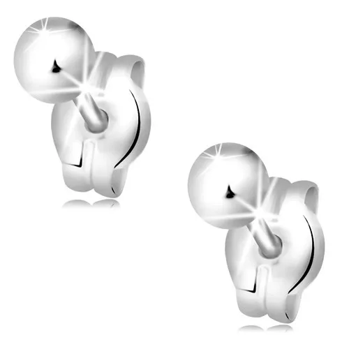 Náušnice z bílého 14K zlata - lesklé hladké kuličky, 3 mm