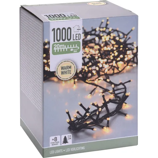 Venkovní světelný řetěz Twinkle, 20 m, 1000 LED, teplá bílá, časovač, IP44, 20 m