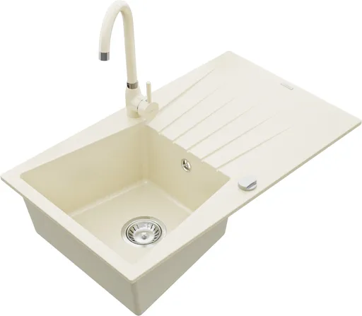 MEXEN/S Cesar granitový dřez 1 s odkapávačem včetně baterie Telma, béžováy 6514-69-670200-69