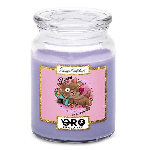 Svíčka Kočičí znamení – panna (Vůně svíčky: Levandule)